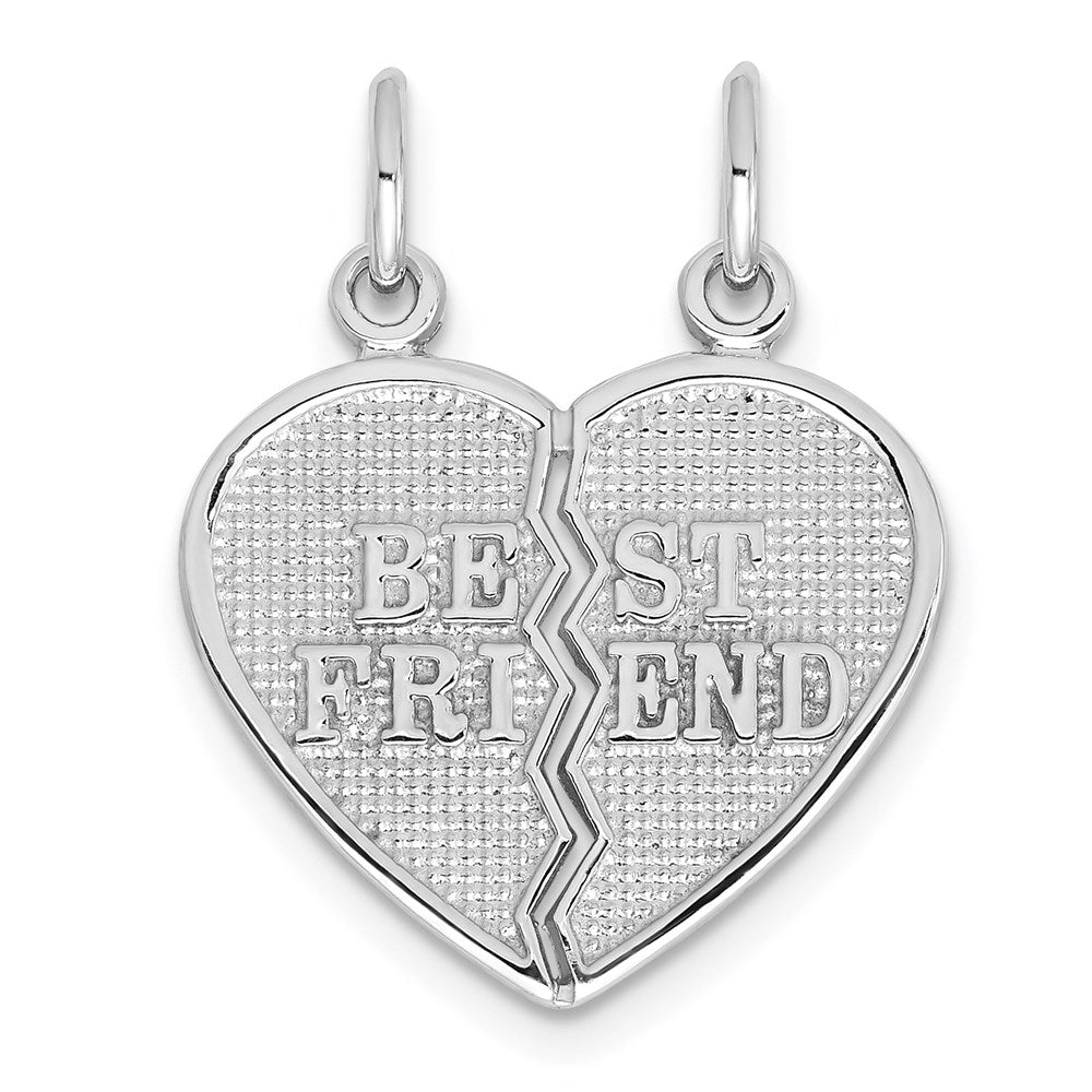 14k White Gold Best Friend Heart Set of 2 Charm or Pendants, 17mm, Item P25988 by The Black Bow Jewelry Co.