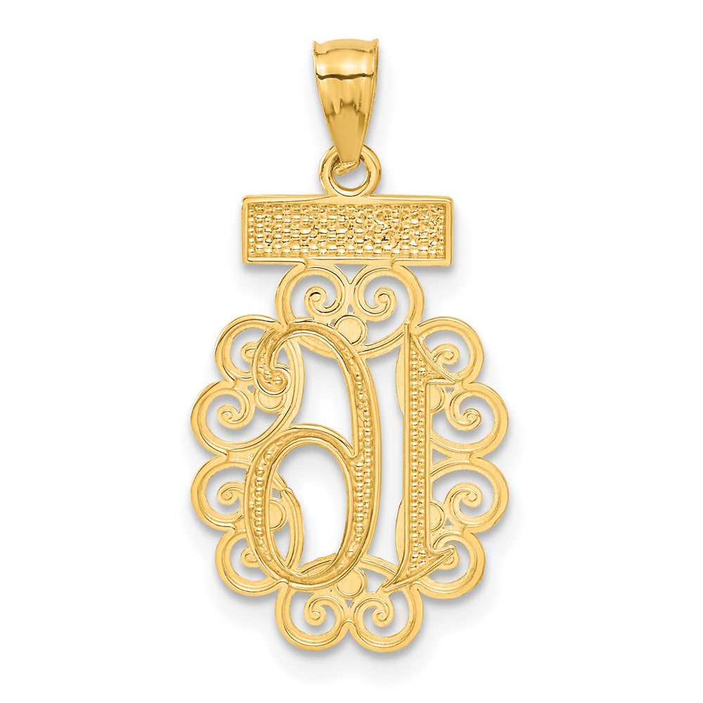 Alternate view of the 14k Yellow Gold and White Rhodium Filigree Sweet 16 Pendant, 13 x 27mm by The Black Bow Jewelry Co.