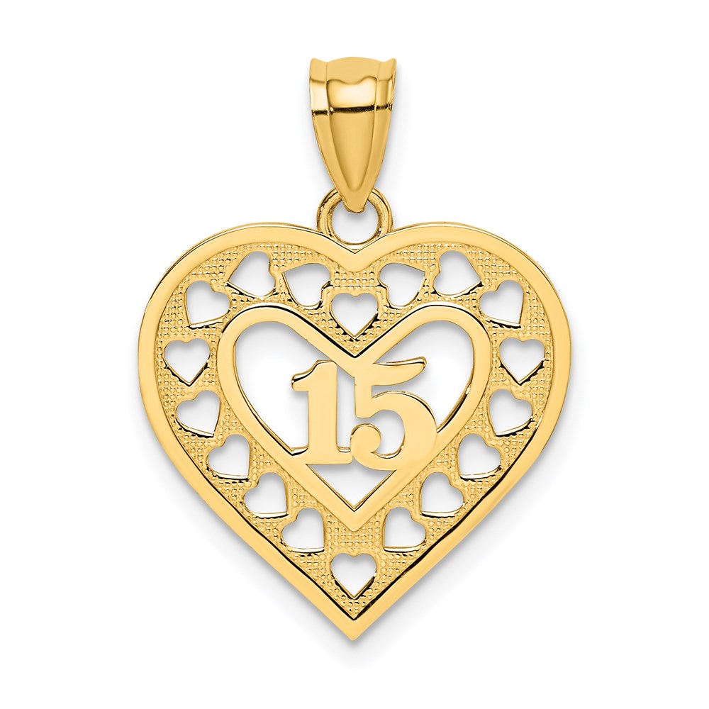 14k Yellow Gold 15 Inside Cut Out Heart Frame Pendant, 19mm, Item P26002 by The Black Bow Jewelry Co.