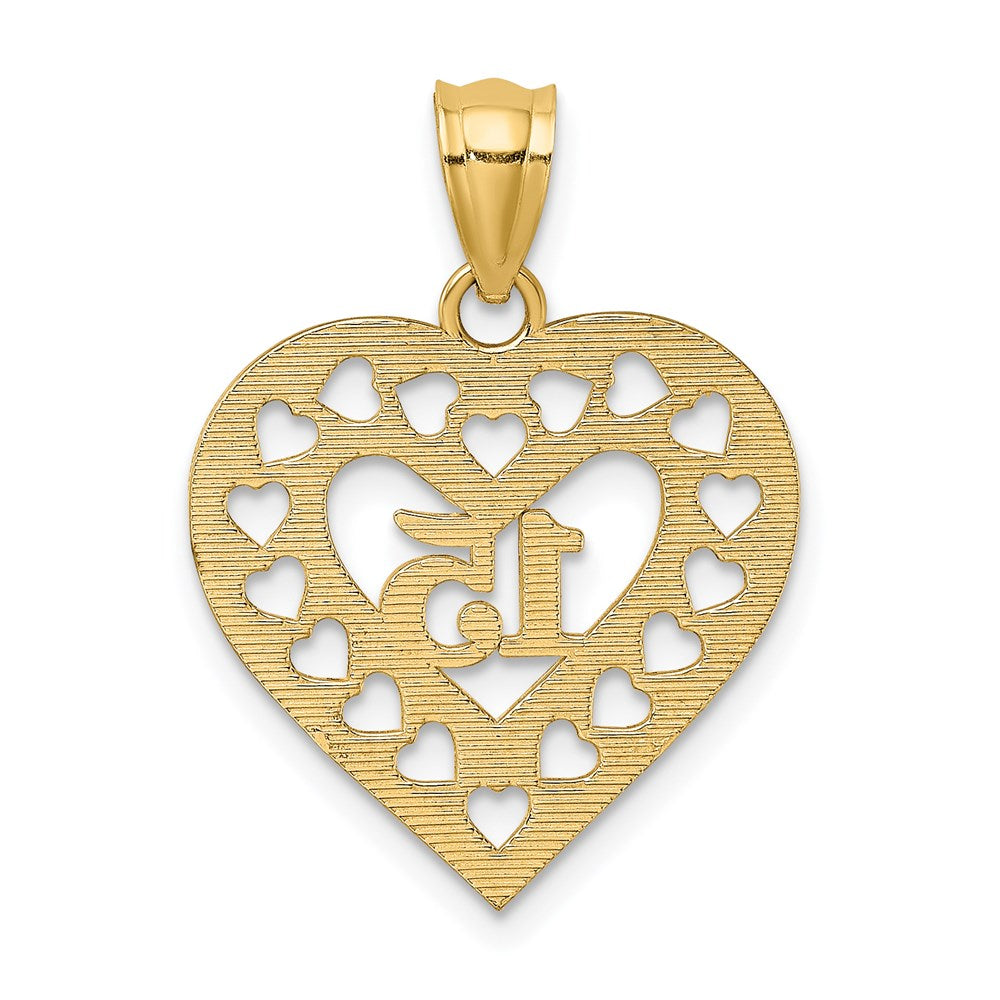 Alternate view of the 14k Yellow Gold 15 Inside Cut Out Heart Frame Pendant, 19mm by The Black Bow Jewelry Co.