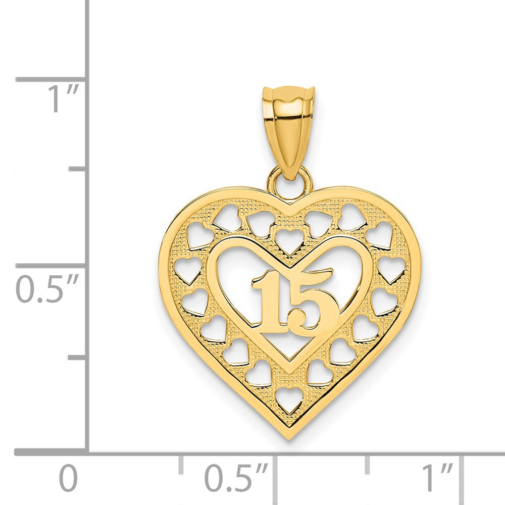 Alternate view of the 14k Yellow Gold 15 Inside Cut Out Heart Frame Pendant, 19mm by The Black Bow Jewelry Co.