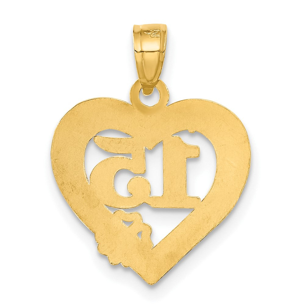 Alternate view of the 14k Yellow Gold 15 Inside Quince Anos Heart Frame Pendant, 16mm by The Black Bow Jewelry Co.