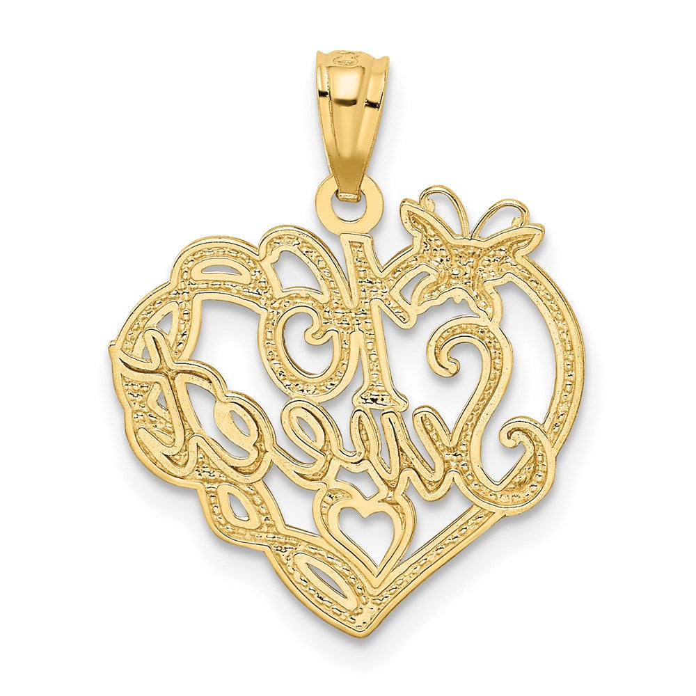 Alternate view of the 14k Yellow Gold and Rhodium Sweet 16 Butterfly Heart Pendant, 18mm by The Black Bow Jewelry Co.