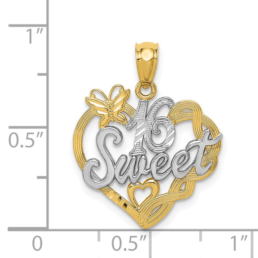 Alternate view of the 14k Yellow Gold and Rhodium Sweet 16 Butterfly Heart Pendant, 18mm by The Black Bow Jewelry Co.
