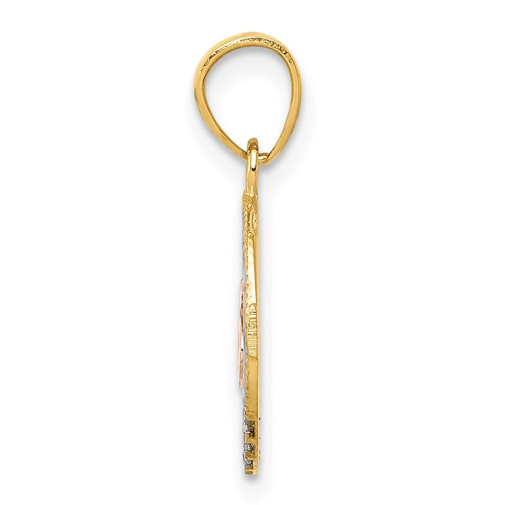 Alternate view of the 14k Two Tone Gold, White Rhodium & CZ Number 15 Circle Pendant, 12mm by The Black Bow Jewelry Co.