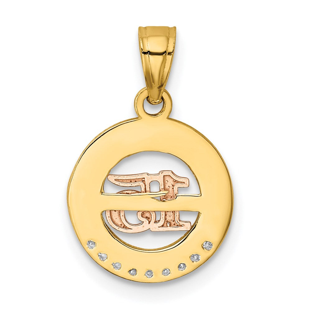 Alternate view of the 14k Two Tone Gold, White Rhodium & CZ Number 15 Circle Pendant, 12mm by The Black Bow Jewelry Co.