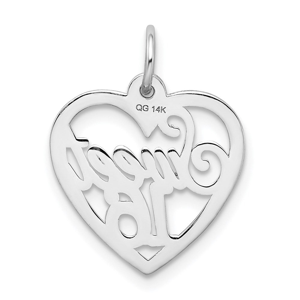 Alternate view of the 14k White Gold Sweet 16 Heart Charm or Pendant, 16mm by The Black Bow Jewelry Co.