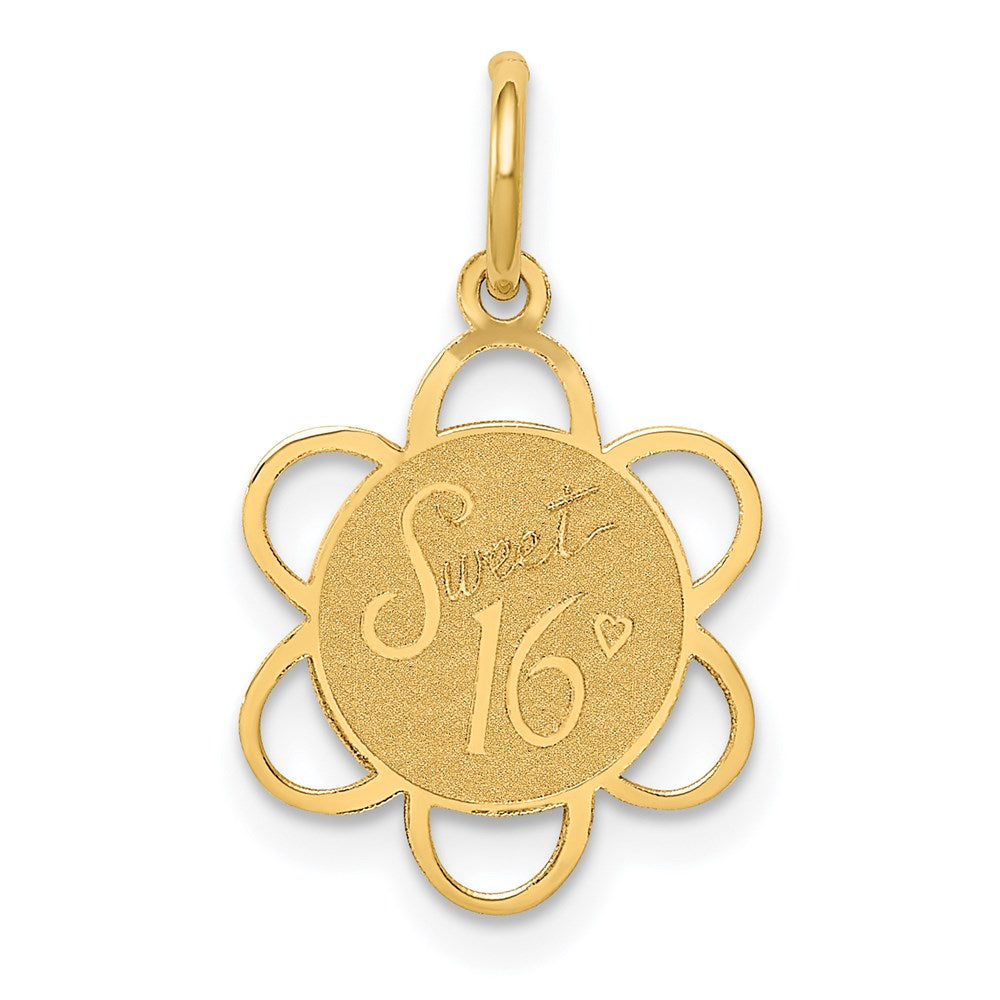 14k Yellow Gold Sweet 16 Scalloped Disc Charm or Pendant, 13mm, Item P26025 by The Black Bow Jewelry Co.
