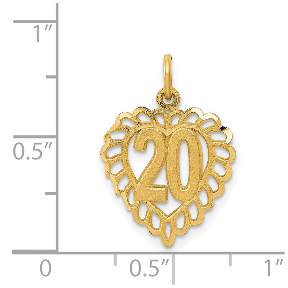 Alternate view of the 14k Yellow Gold 20 inside Heart Charm or Pendant, 15mm by The Black Bow Jewelry Co.