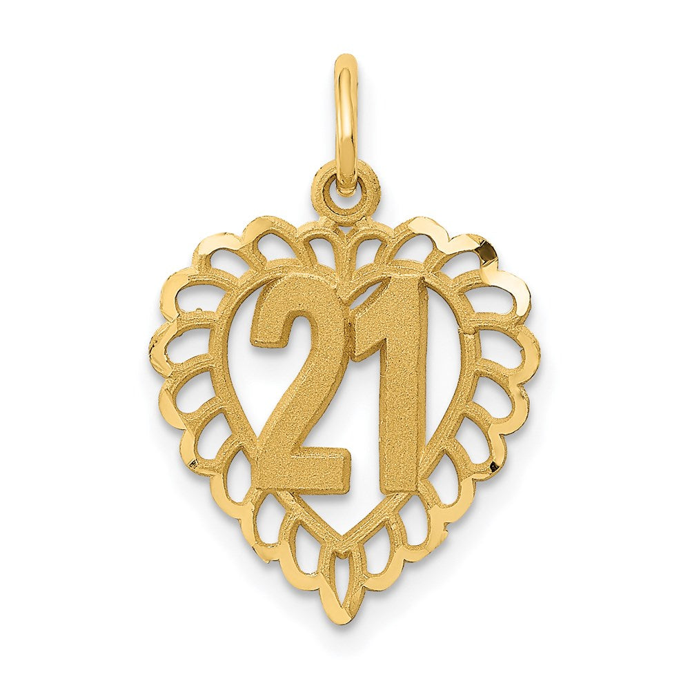 14k Yellow Gold Number 21 Heart Charm or Pendant, 15mm, Item P26035 by The Black Bow Jewelry Co.