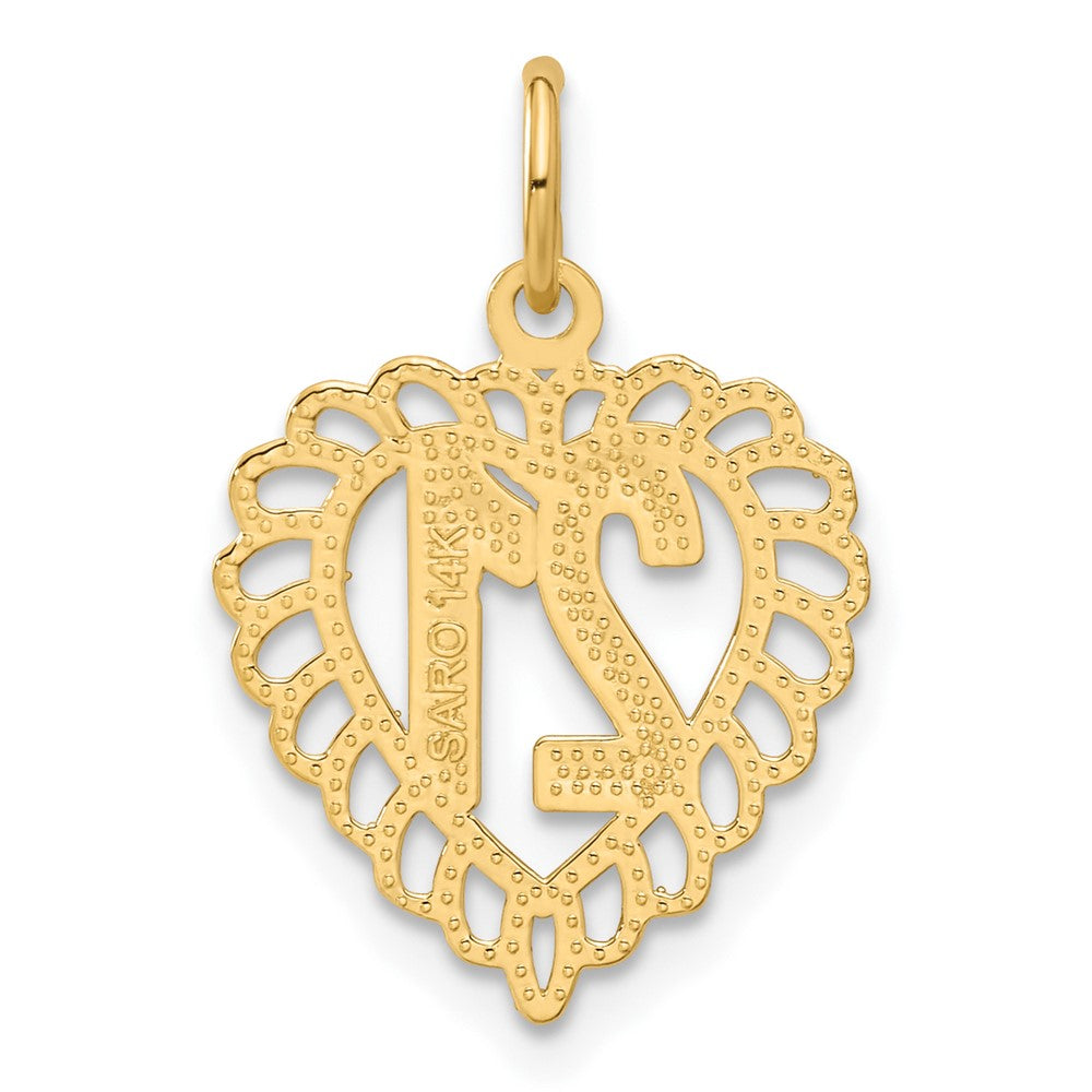 Alternate view of the 14k Yellow Gold Number 21 Heart Charm or Pendant, 15mm by The Black Bow Jewelry Co.