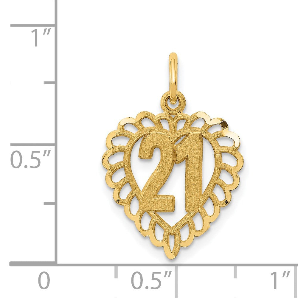 Alternate view of the 14k Yellow Gold Number 21 Heart Charm or Pendant, 15mm by The Black Bow Jewelry Co.