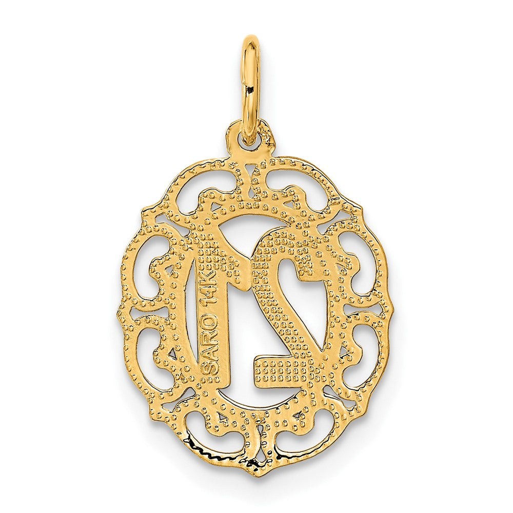 Alternate view of the 14k Yellow Gold Number 21 Oval Heart Accent Charm or Pendant, 14mm by The Black Bow Jewelry Co.