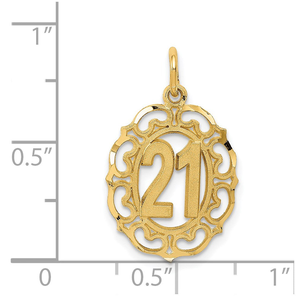 Alternate view of the 14k Yellow Gold Number 21 Oval Heart Accent Charm or Pendant, 14mm by The Black Bow Jewelry Co.