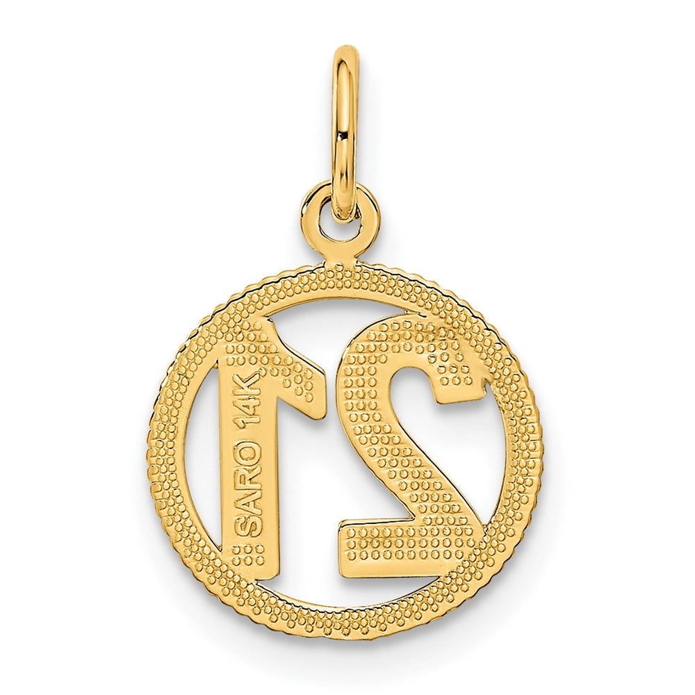 Alternate view of the 14k Yellow Gold Diamond Cut Number 21 Circle Charm or Pendant, 13mm by The Black Bow Jewelry Co.