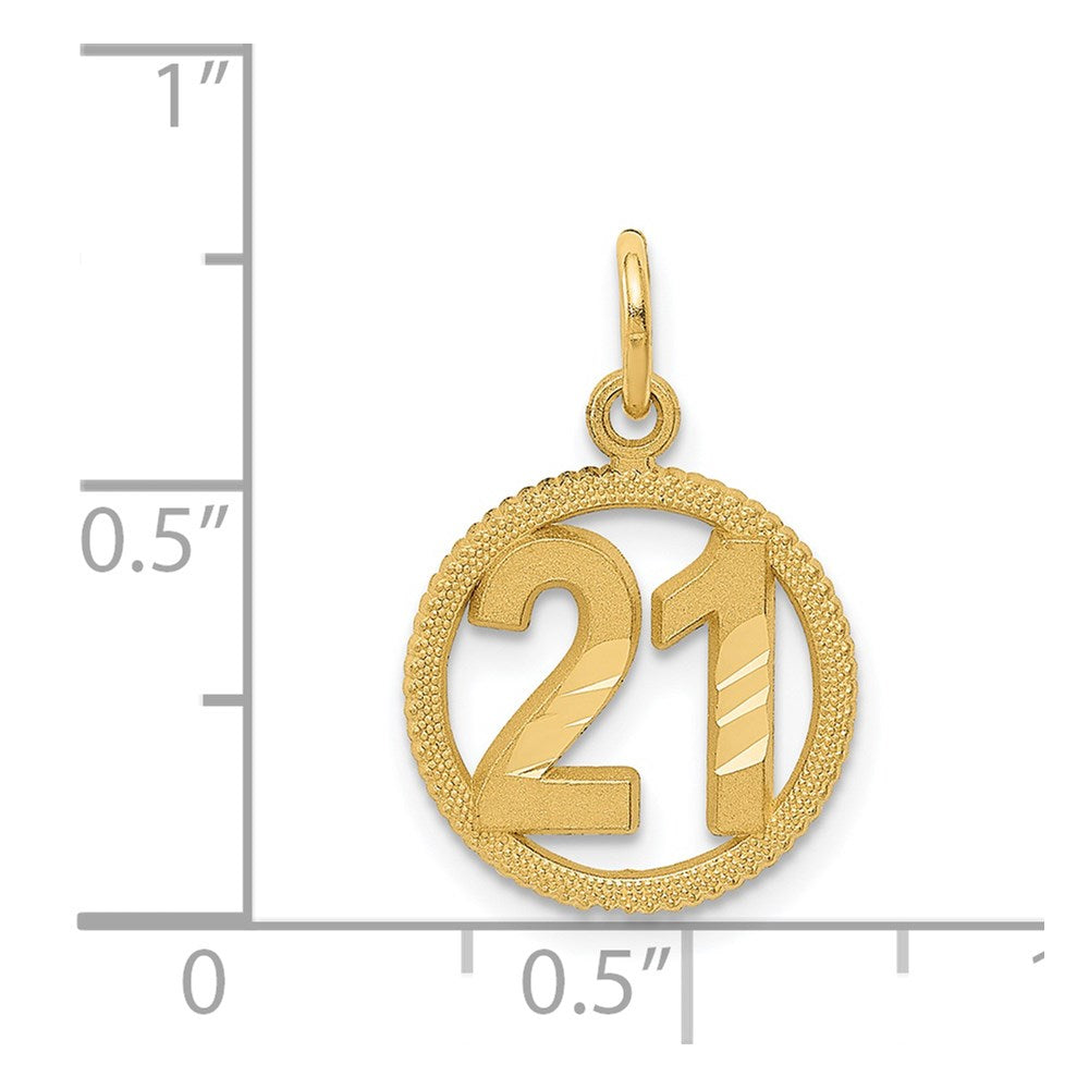 Alternate view of the 14k Yellow Gold Diamond Cut Number 21 Circle Charm or Pendant, 13mm by The Black Bow Jewelry Co.