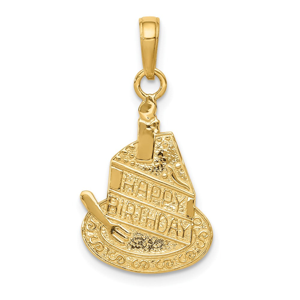 14k Yellow Gold Slice Of Cake with Candle Happy Birthday Pendant, 14mm, Item P26039 by The Black Bow Jewelry Co.