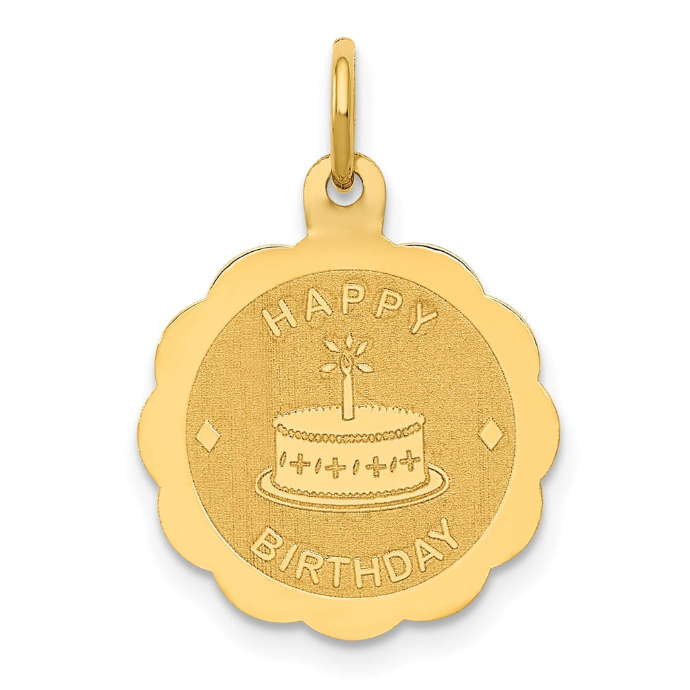 14k Yellow Gold Happy Birthday Charm or Pendant, 15mm, Item P26043 by The Black Bow Jewelry Co.