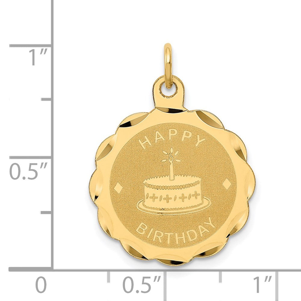 Alternate view of the 14k Yellow Gold Etched Happy Birthday Charm or Pendant, 20mm by The Black Bow Jewelry Co.