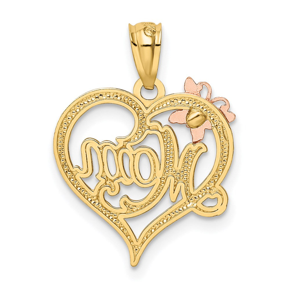 Alternate view of the 14k Two Tone Gold and White Rhodium Mom Heart Butterfly Pendant, 15mm by The Black Bow Jewelry Co.