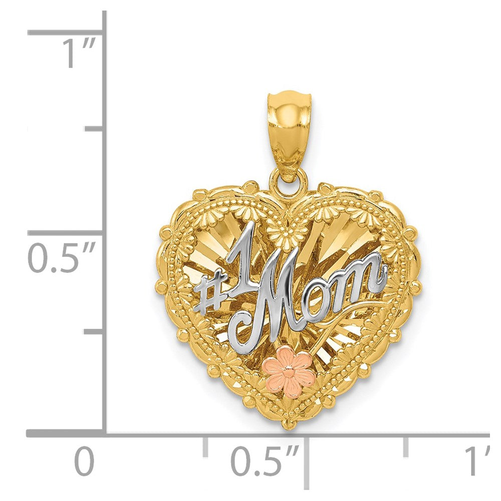Alternate view of the 14k Tri Color Gold #1 Mom Reversible Heart Pendant, 18mm by The Black Bow Jewelry Co.