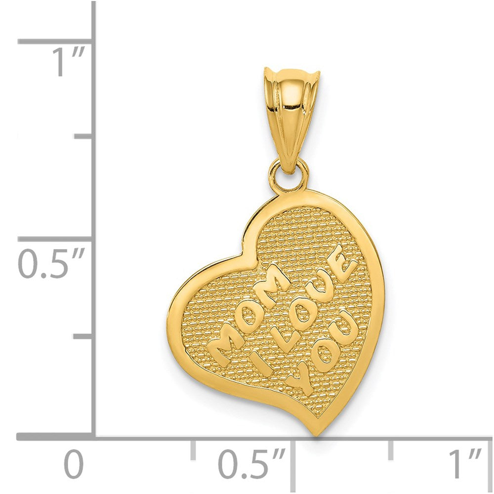 Alternate view of the 14k Yellow Gold Mom I Love You/Cross Reversible Heart Pendant, 14mm by The Black Bow Jewelry Co.