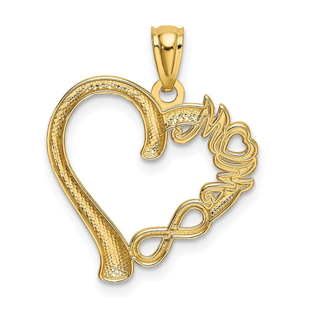 Alternate view of the 14k Yellow Gold Mom on Heart with Infinity Symbol Pendant, 18mm by The Black Bow Jewelry Co.