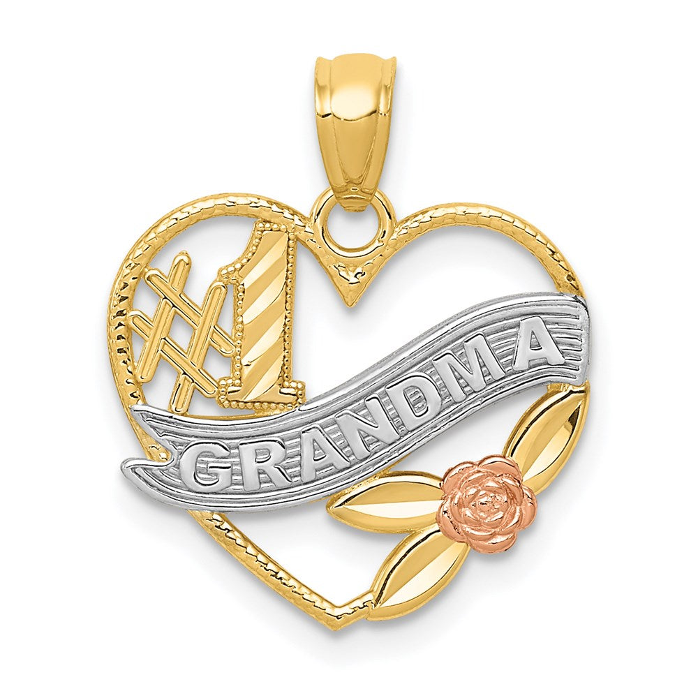 14k Two Tone Gold and White Rhodium #1 Grandma Heart Pendant, 16mm, Item P26110 by The Black Bow Jewelry Co.