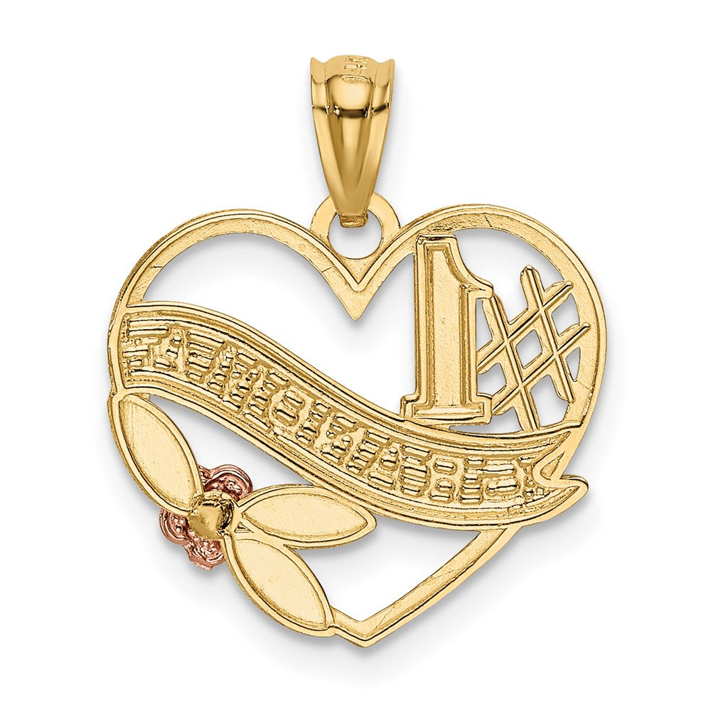 Alternate view of the 14k Two Tone Gold and White Rhodium #1 Grandma Heart Pendant, 16mm by The Black Bow Jewelry Co.