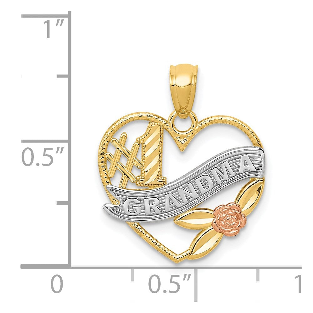 Alternate view of the 14k Two Tone Gold and White Rhodium #1 Grandma Heart Pendant, 16mm by The Black Bow Jewelry Co.