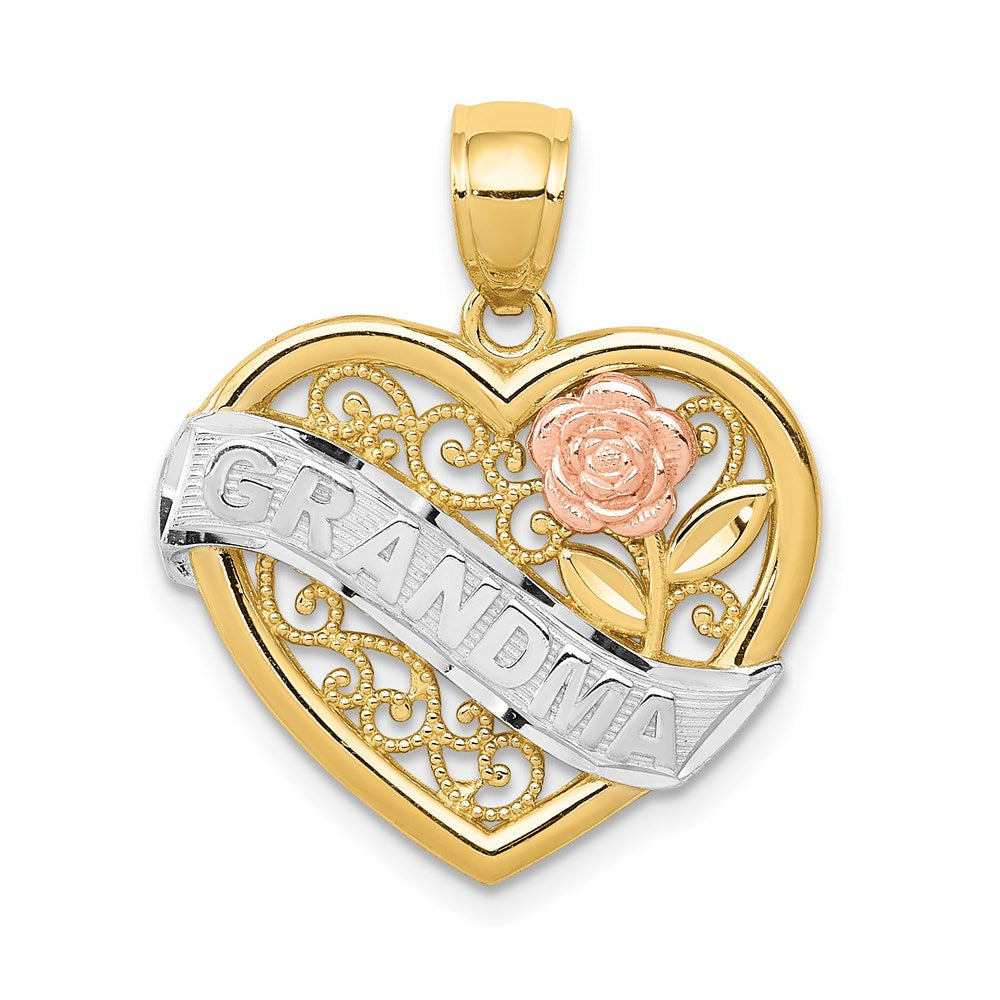 14k Two Tone Gold and White Rhodium Grandma Heart Pendant, 19mm, Item P26111 by The Black Bow Jewelry Co.