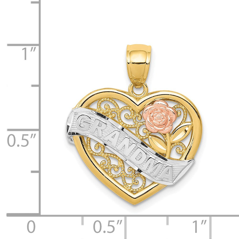 Alternate view of the 14k Two Tone Gold and White Rhodium Grandma Heart Pendant, 19mm by The Black Bow Jewelry Co.