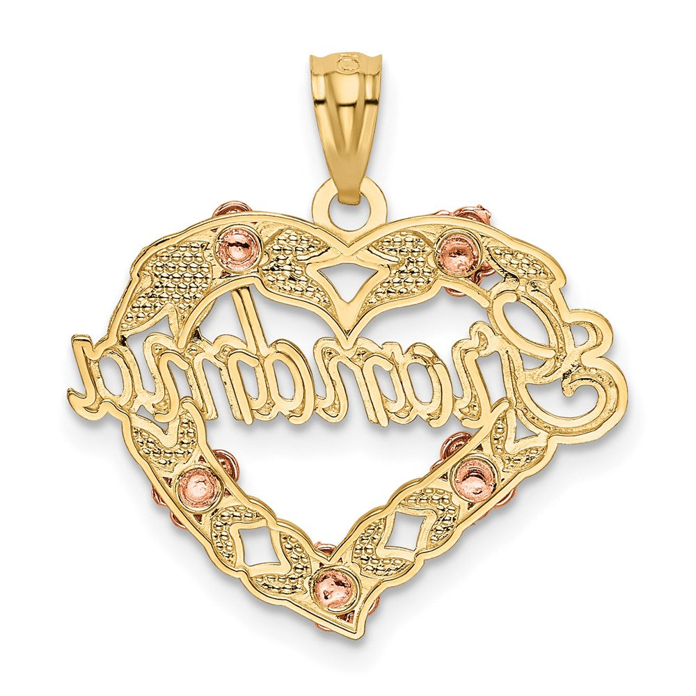 Alternate view of the 14k Two Tone Gold and Rhodium Grandma Heart and Roses Pendant, 21mm by The Black Bow Jewelry Co.