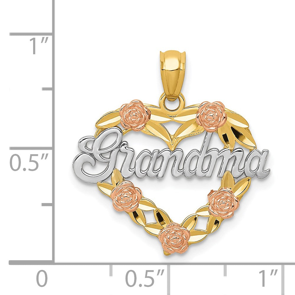 Alternate view of the 14k Two Tone Gold and Rhodium Grandma Heart and Roses Pendant, 21mm by The Black Bow Jewelry Co.