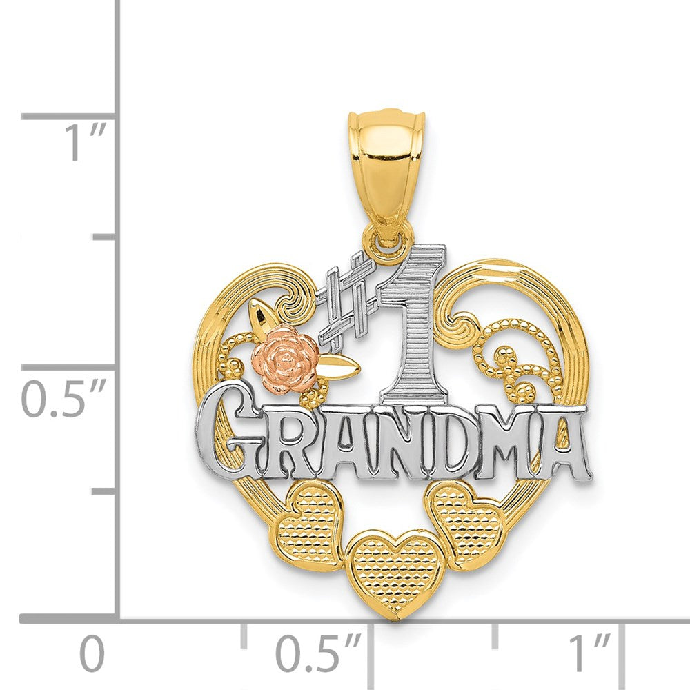 Alternate view of the 14k Two Tone Gold and White Rhodium #1 Grandma Hearts Pendant, 20mm by The Black Bow Jewelry Co.