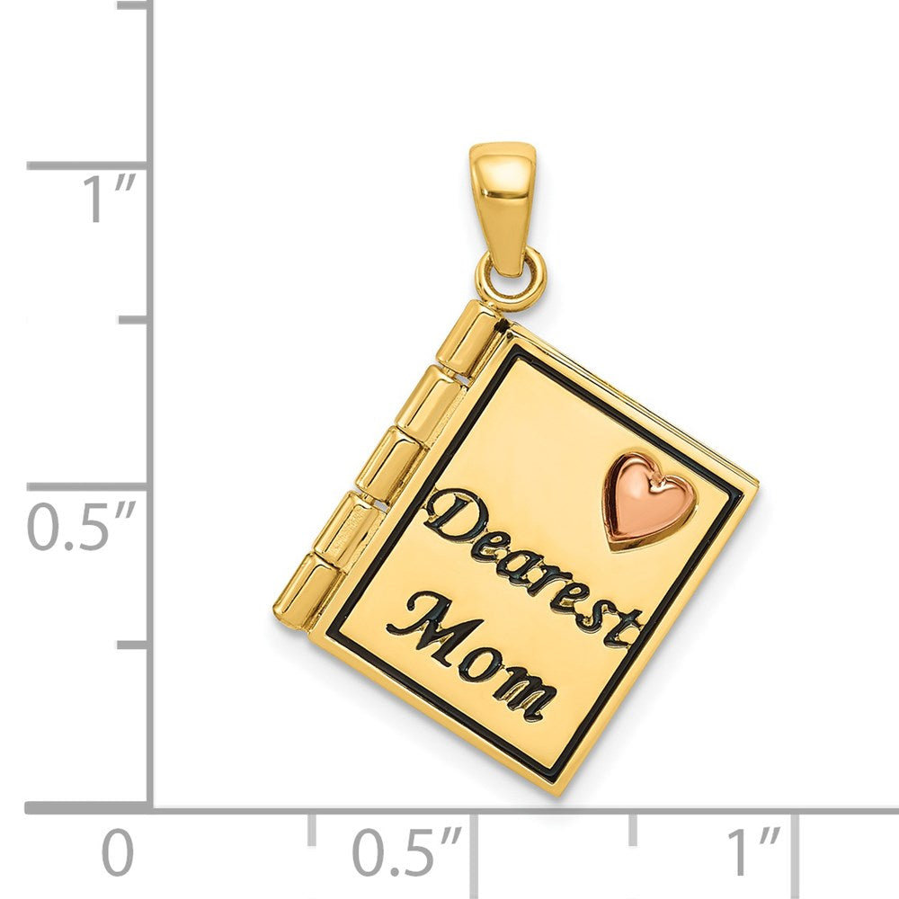 Alternate view of the 14k Yellow Gold and Rose Gold Dearest Mom Book Pendant, 20mm by The Black Bow Jewelry Co.