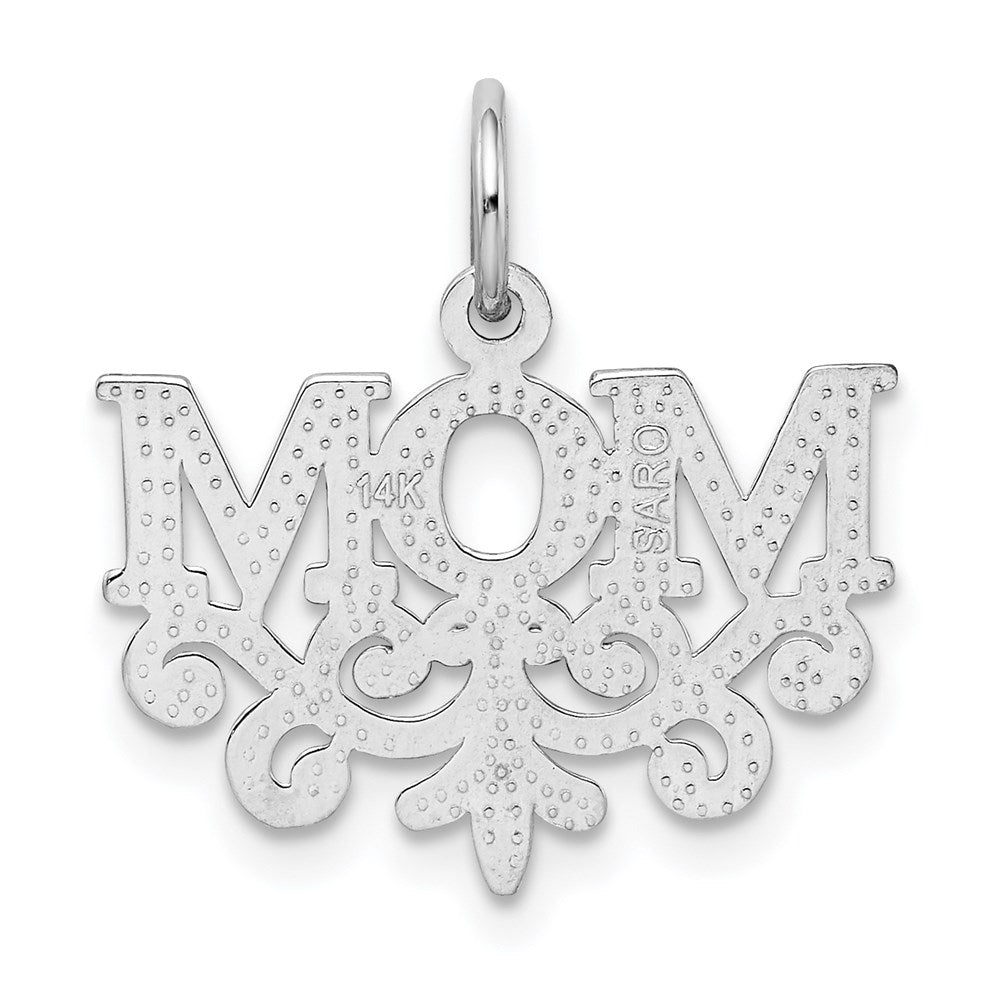 Alternate view of the 14k White Gold Mom with Scroll Design Charm or Pendant, 18mm by The Black Bow Jewelry Co.
