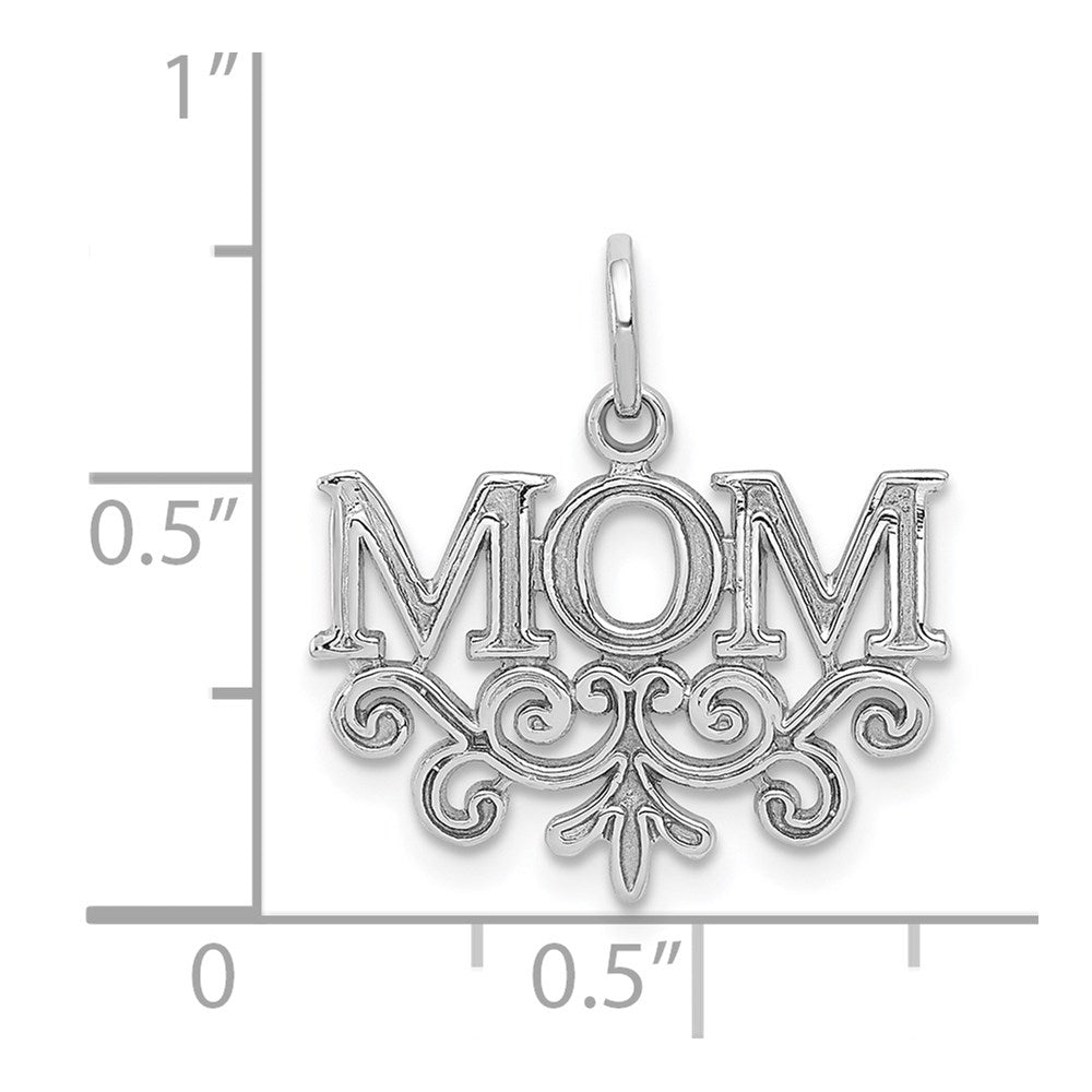 Alternate view of the 14k White Gold Mom with Scroll Design Charm or Pendant, 18mm by The Black Bow Jewelry Co.