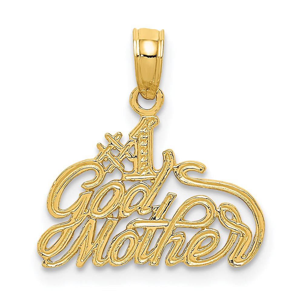 14k Yellow Gold Cursive #1 Godmother Pendant, 16mm, Item P26142 by The Black Bow Jewelry Co.