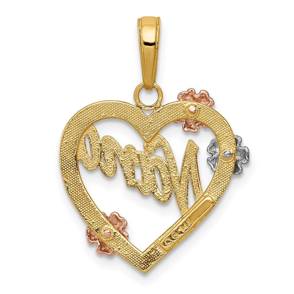 Alternate view of the 14k Tri Color Gold Floral Nana Heart Pendant, 17mm by The Black Bow Jewelry Co.