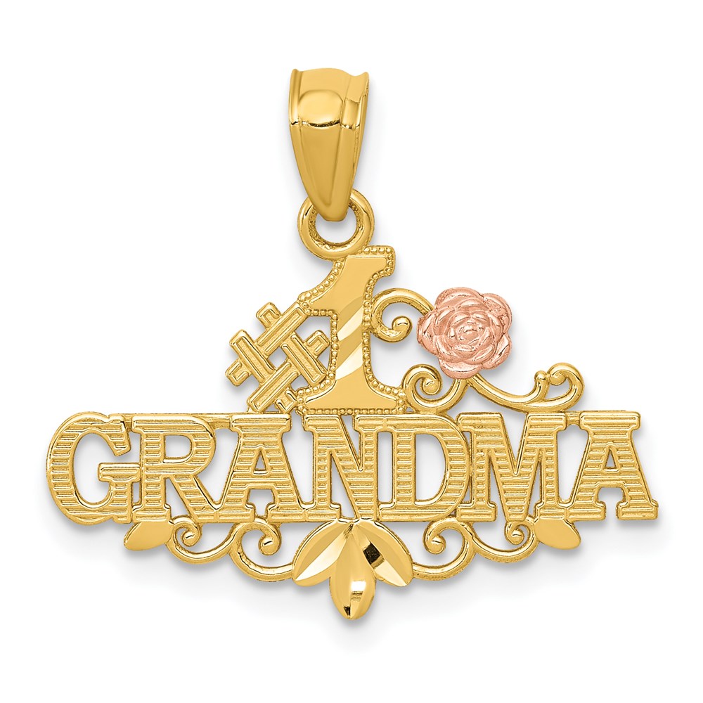 14k Yellow Gold and Rose Gold #1 Grandma with Rose Pendant, 22mm, Item P26151 by The Black Bow Jewelry Co.