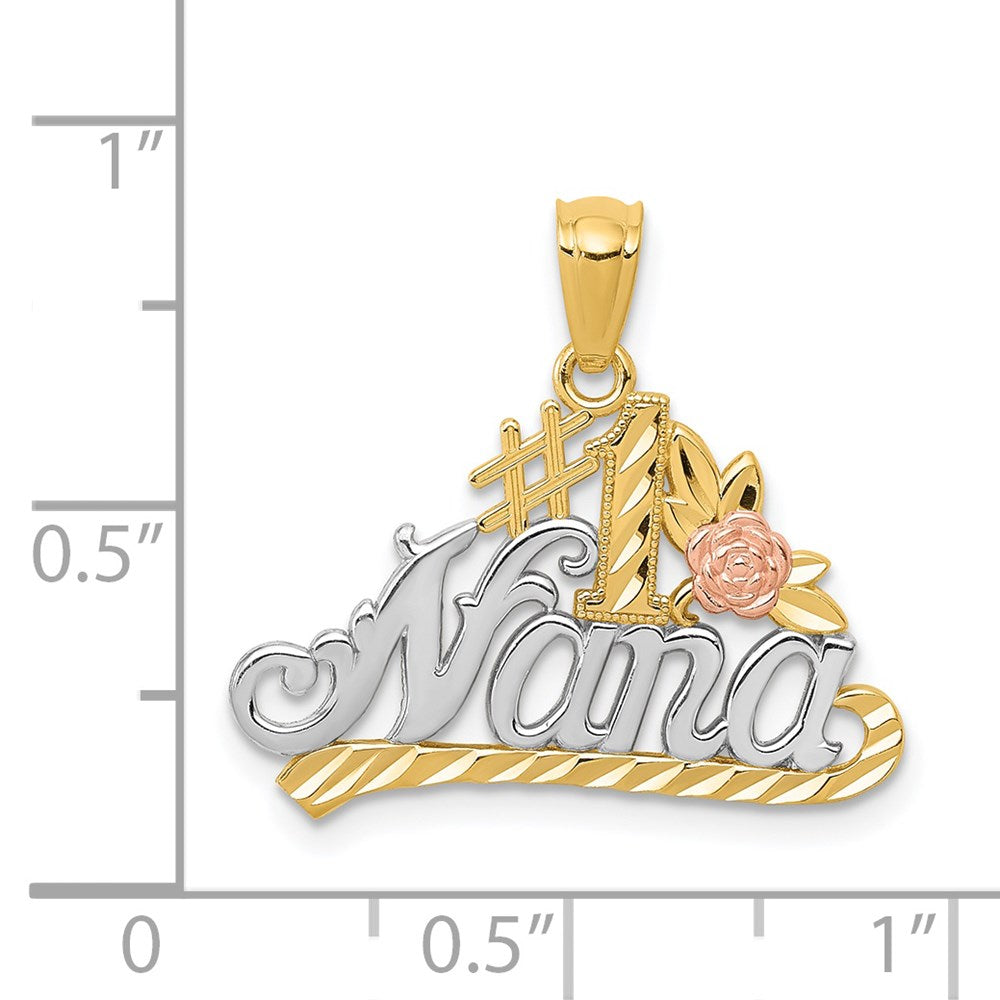 Alternate view of the 14k Two Tone Gold with White Rhodium #1 Nana with Rose Pendant, 22mm by The Black Bow Jewelry Co.