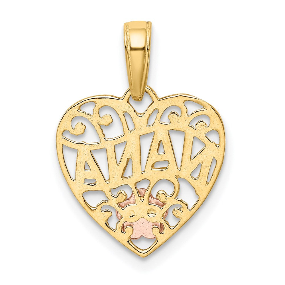 Alternate view of the 14k Two Tone Gold Nana Filigree Heart Pendant, 15mm by The Black Bow Jewelry Co.