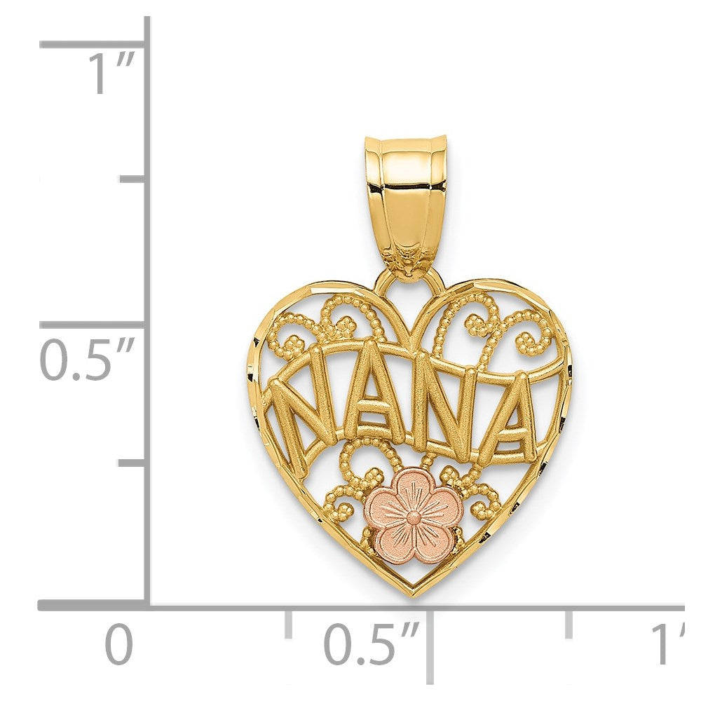 Alternate view of the 14k Two Tone Gold Nana Filigree Heart Pendant, 15mm by The Black Bow Jewelry Co.