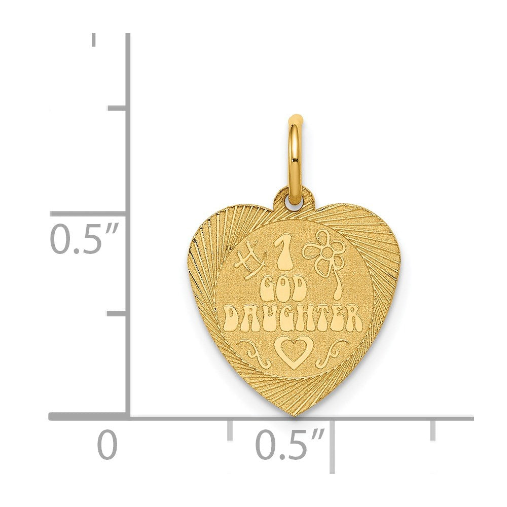 Alternate view of the 14k Yellow Gold #1 Goddaughter Heart Disc Charm or Pendant, 17mm by The Black Bow Jewelry Co.