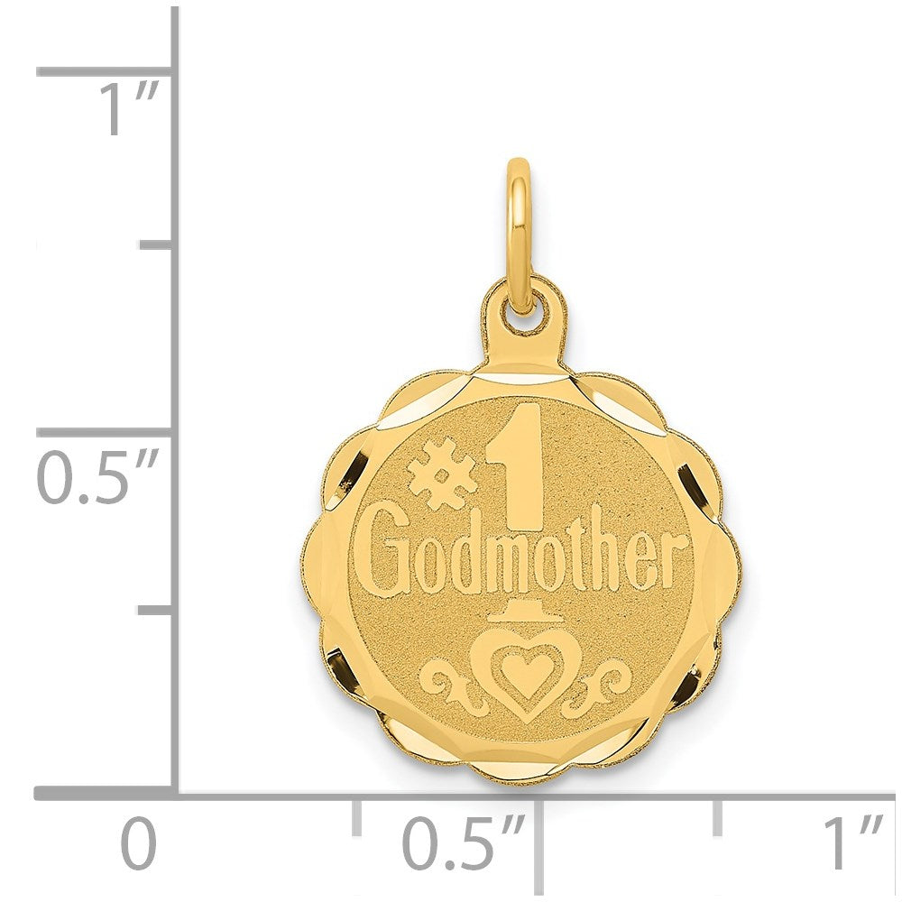 Alternate view of the 14k Yellow Gold #1 Godmother Circle Charm or Pendant, 15mm by The Black Bow Jewelry Co.
