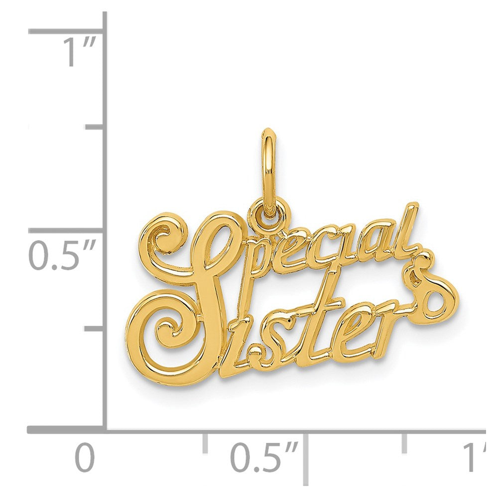 Alternate view of the 14k Yellow Gold Special Sister Charm or Pendant, 21mm by The Black Bow Jewelry Co.