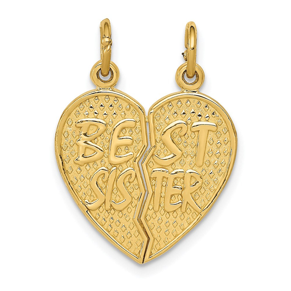 14k Yellow Gold Best Sister Set of 2 Charm or Pendants, 17mm, Item P26185 by The Black Bow Jewelry Co.