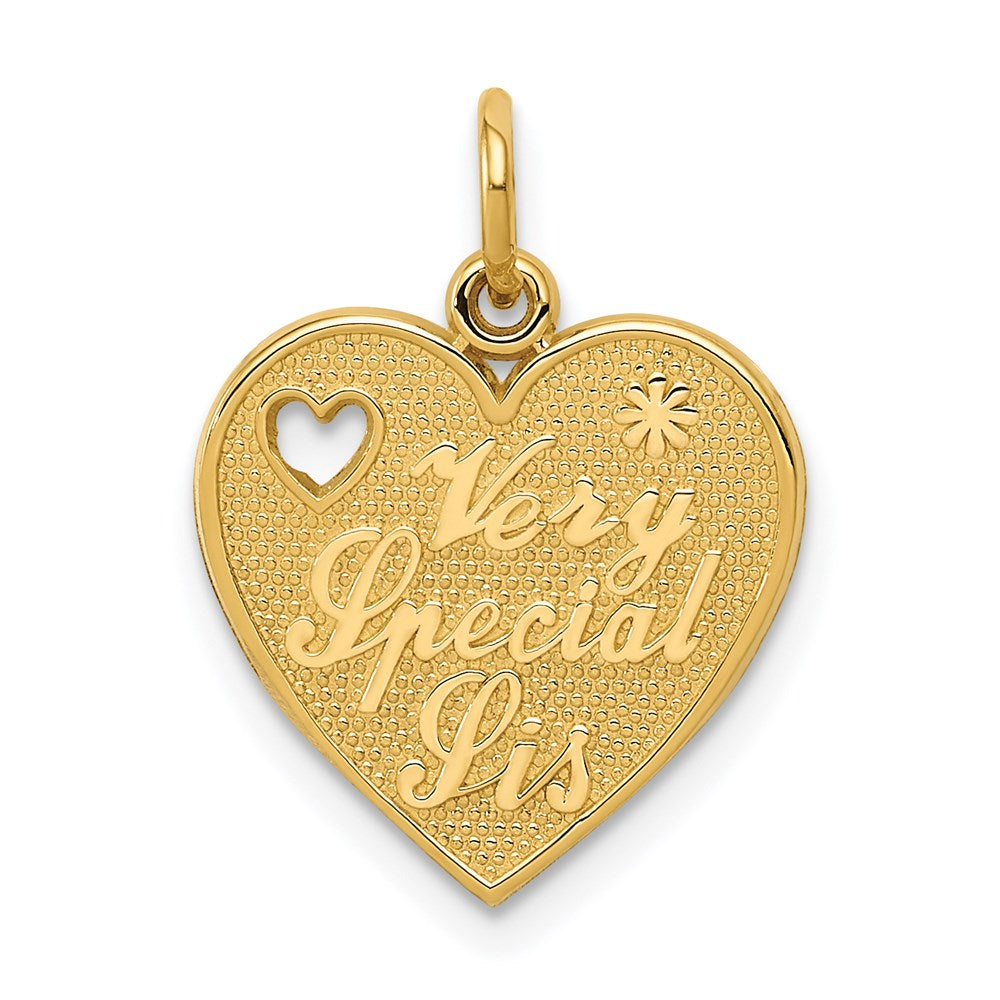 14k Yellow Gold Very Special Sis Heart Charm or Pendant, 14mm, Item P26186 by The Black Bow Jewelry Co.