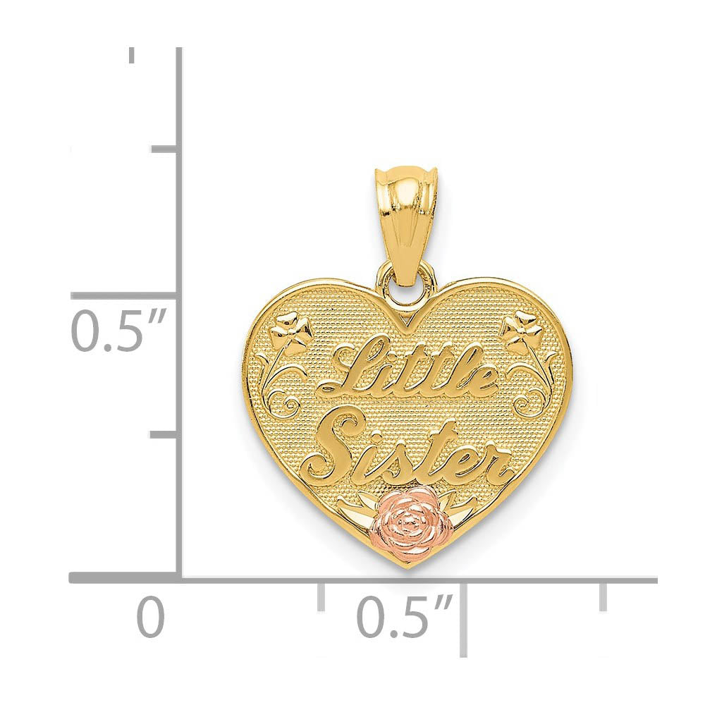 Alternate view of the 14k Two Tone Gold Little Sister Heart Pendant, 15mm by The Black Bow Jewelry Co.